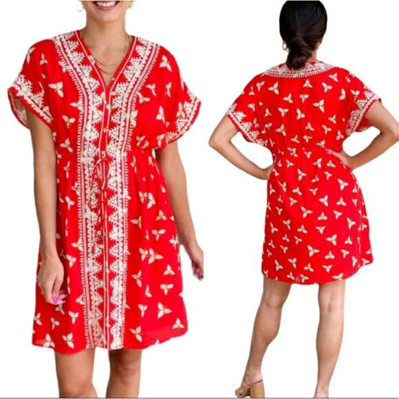 Anthropologie THML Maya red floral embroidered dress size extra small new - Picture 1 of 11